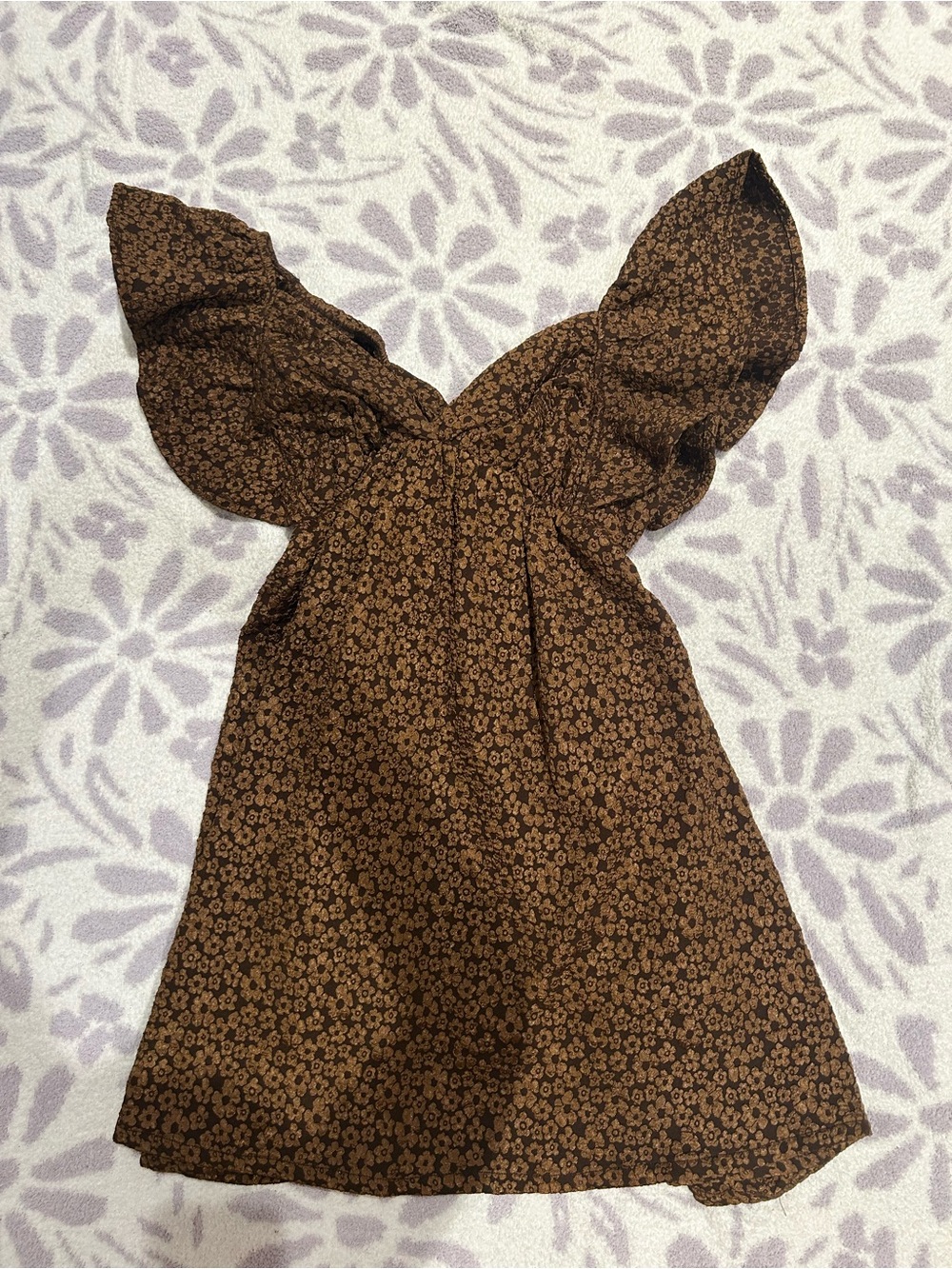Brown and Gold Floral Ruffle Dress